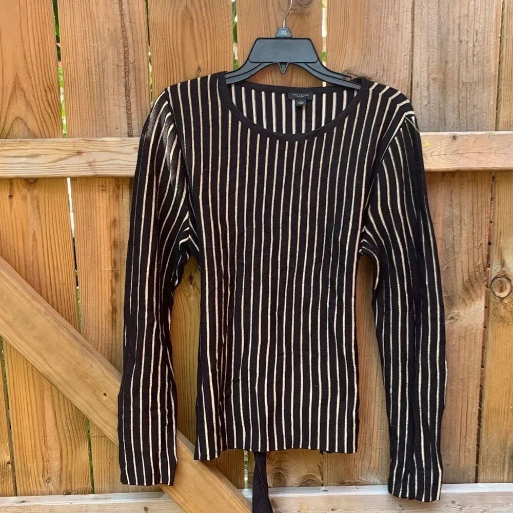 Ann Taylor Black and Cream Striped Sweater